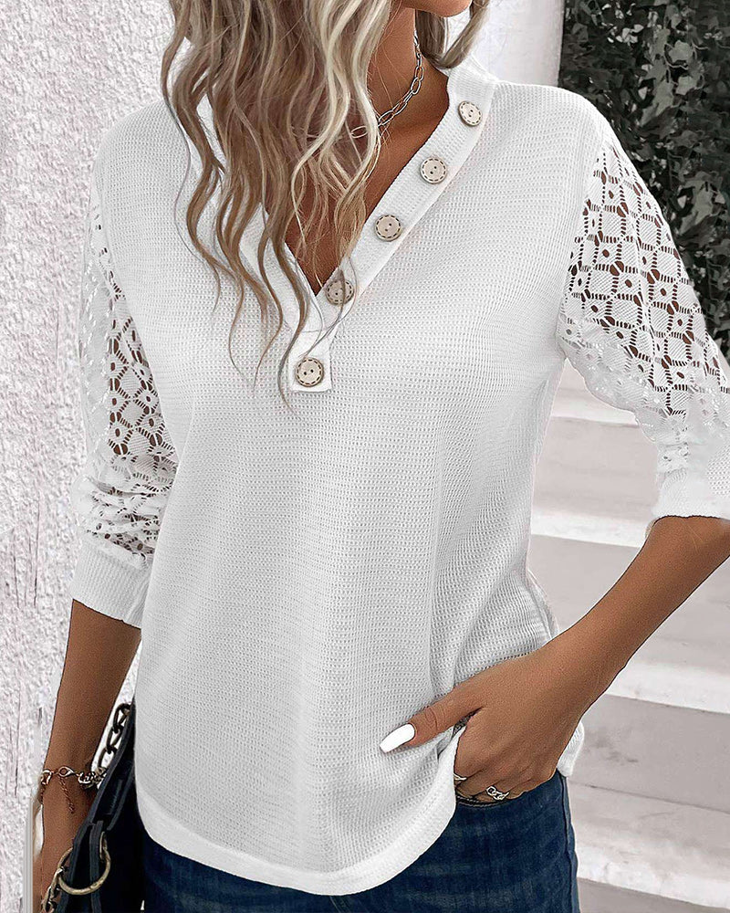 Solid färg spetsärmad topp