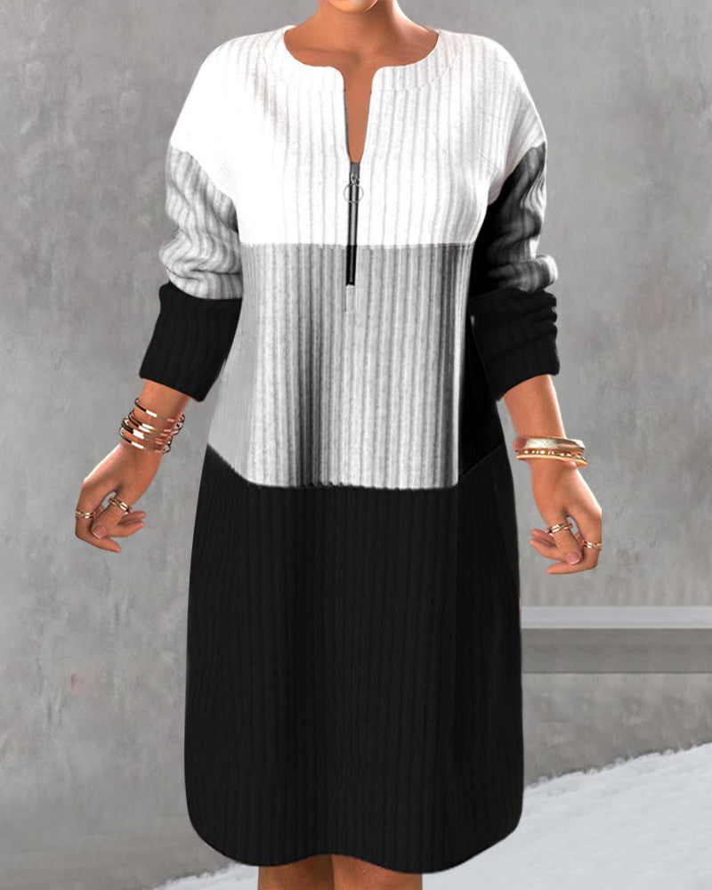 Klänning med dragkedja och färgblock