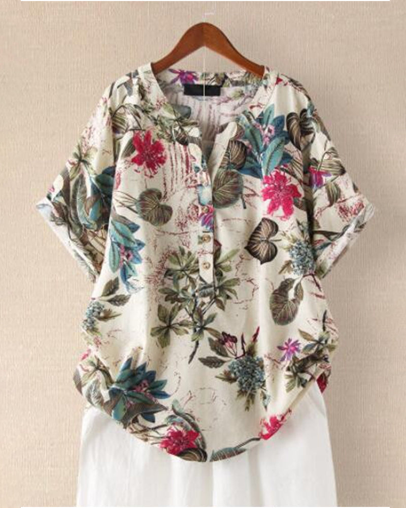 V-ringad T-shirt med tryck