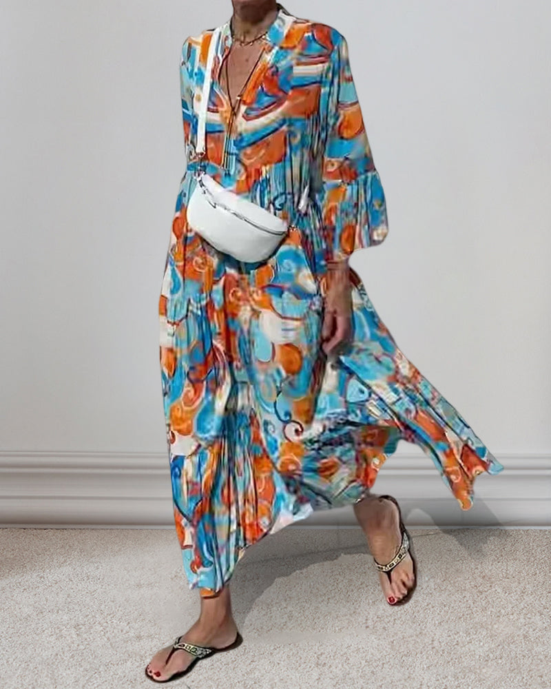 Klänning med volang ärm och v-ringning