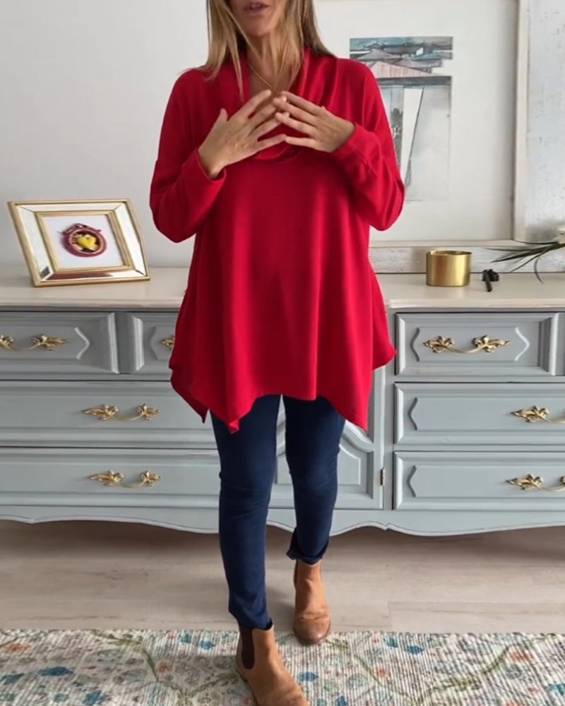 Enfärgad lös topp med kåpa hals