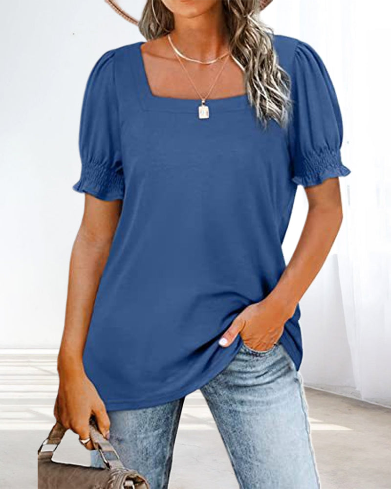 Enfärgad T-shirt med fyrkantig halsringning