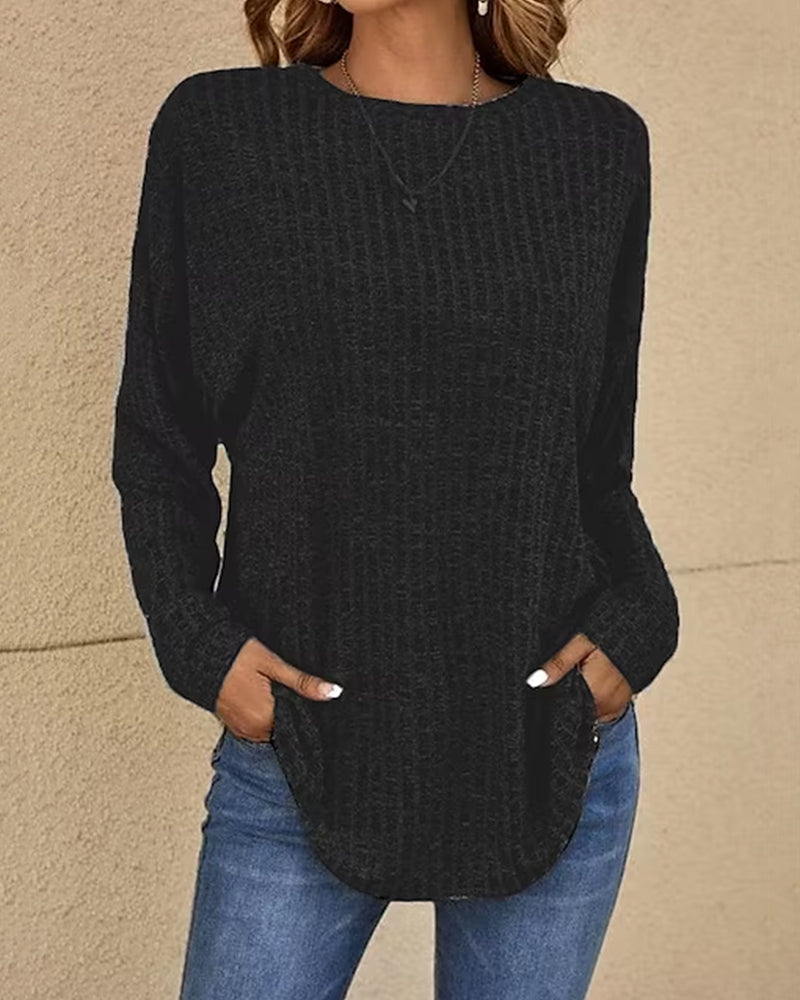 Rundhalsad enfärgad topp