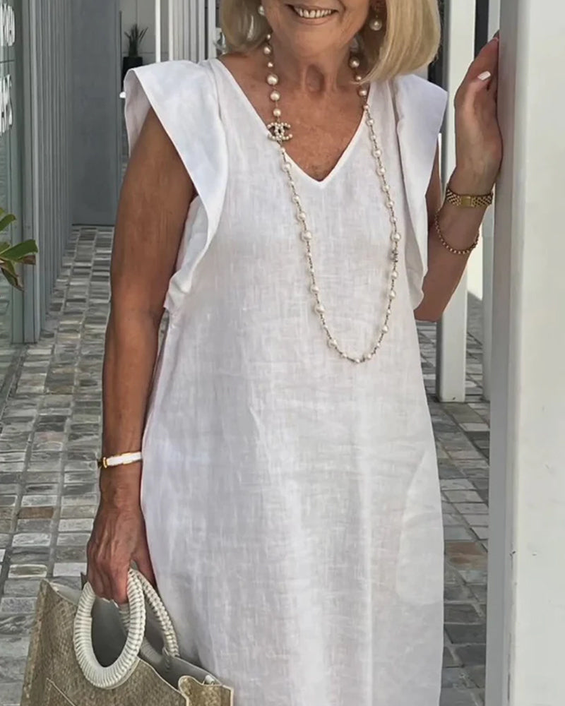 Klänning med konstnärlig touch och ärmlös