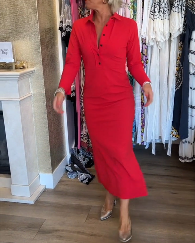 Enfärgad elegant slits klänning