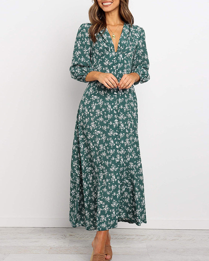 Blommig Klänning med Ballongärm