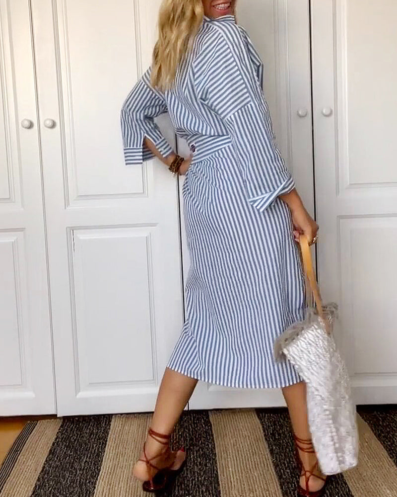 Randig skjortklänning med skärp