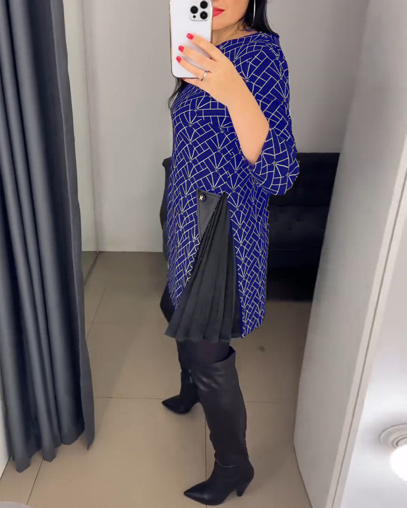 Klänning med rund hals och tryck