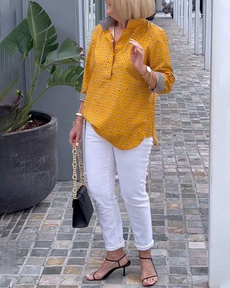 Prickig lapelskjorta med 3/4-ärmar