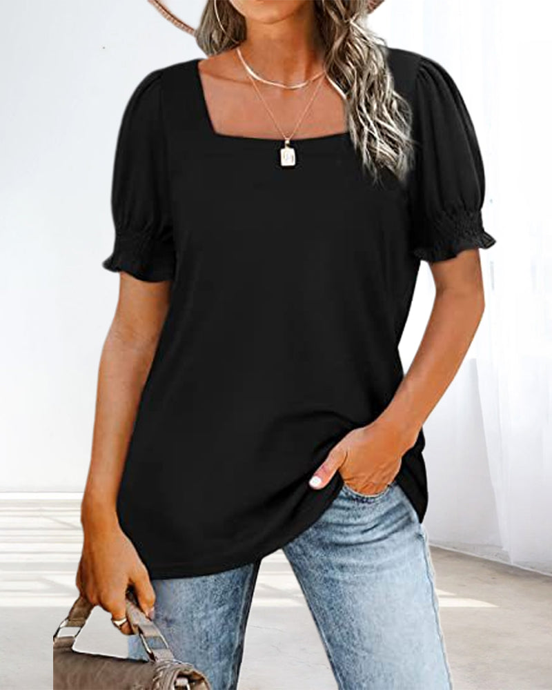 Enfärgad T-shirt med fyrkantig halsringning