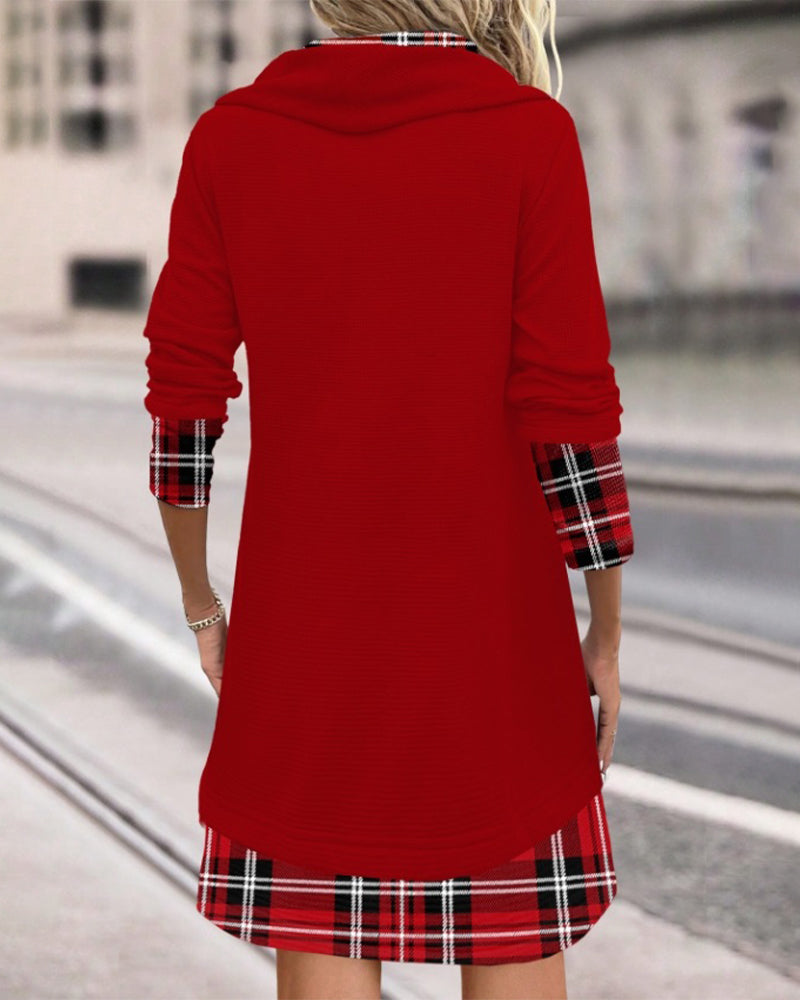 Långärmad rutig fritidsklänning