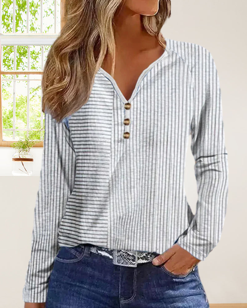 L ångärmad Topp med V-ringning