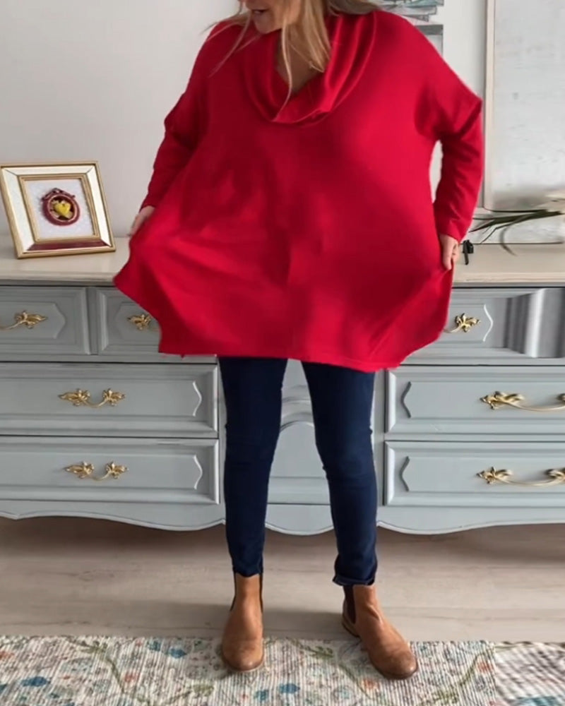 Enfärgad lös topp med kåpa hals