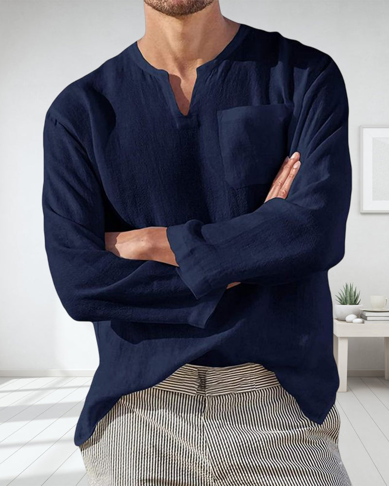 Långärmad V-ringad fritidsskjorta