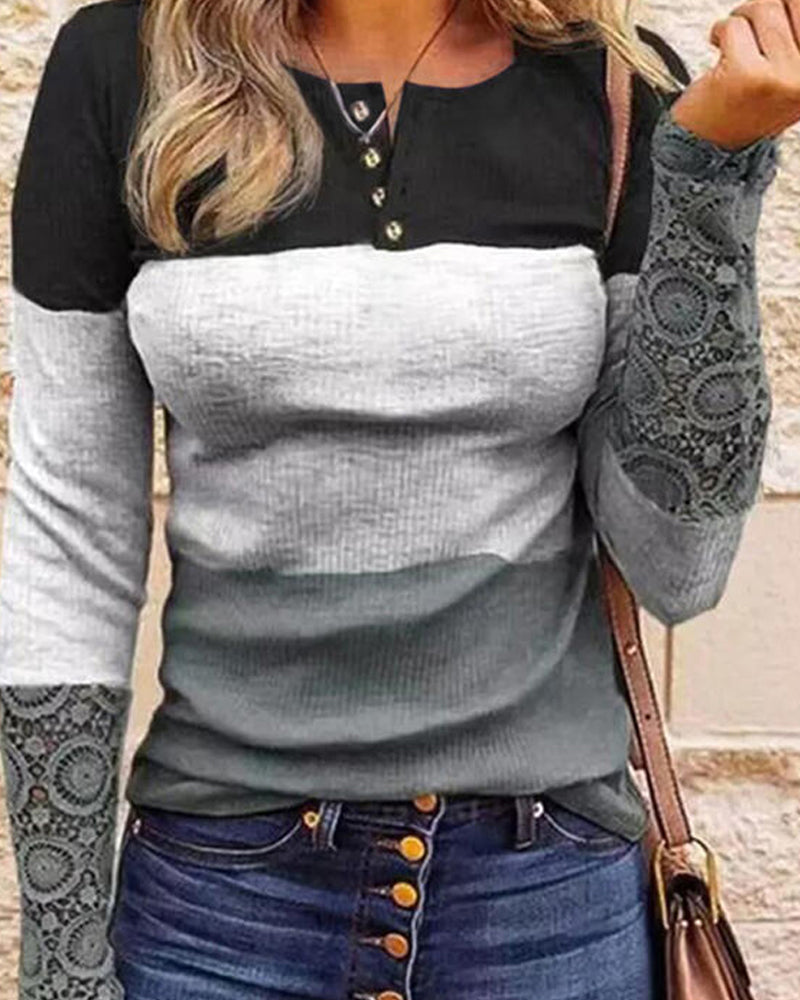 Panelad långärmad topp