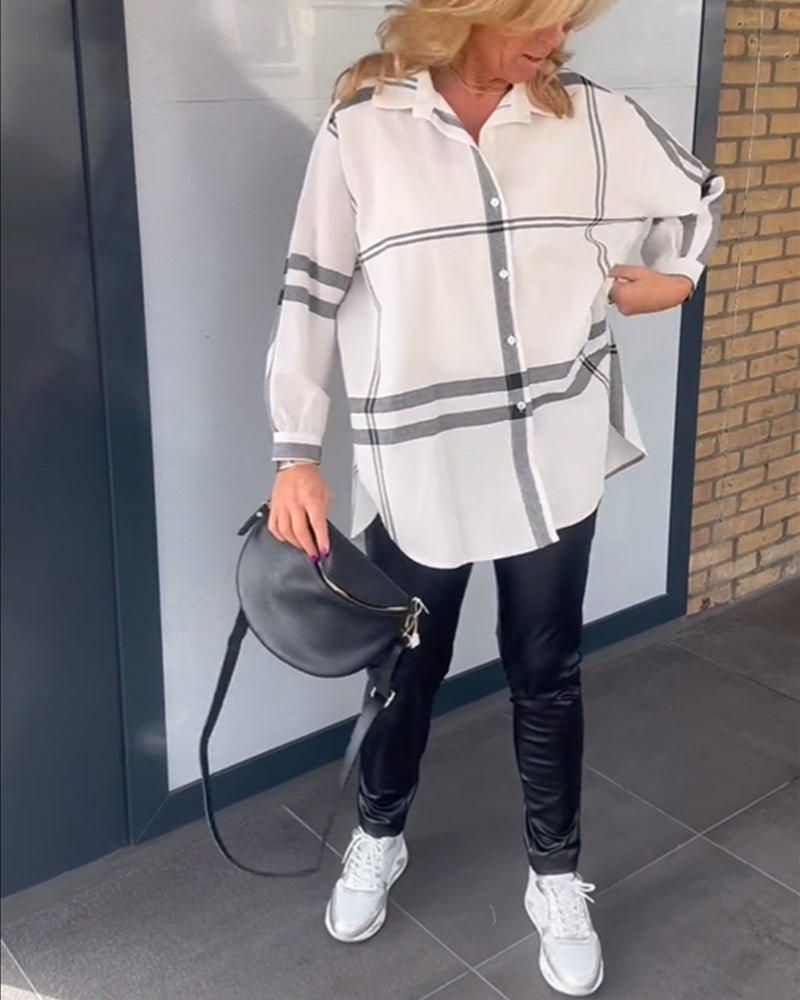 Avslappnad lapel rutig skjorta