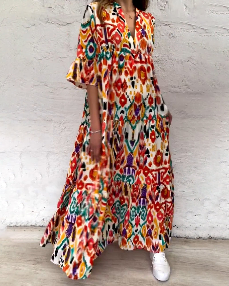 Färgad A-linje klänning med V-ringning