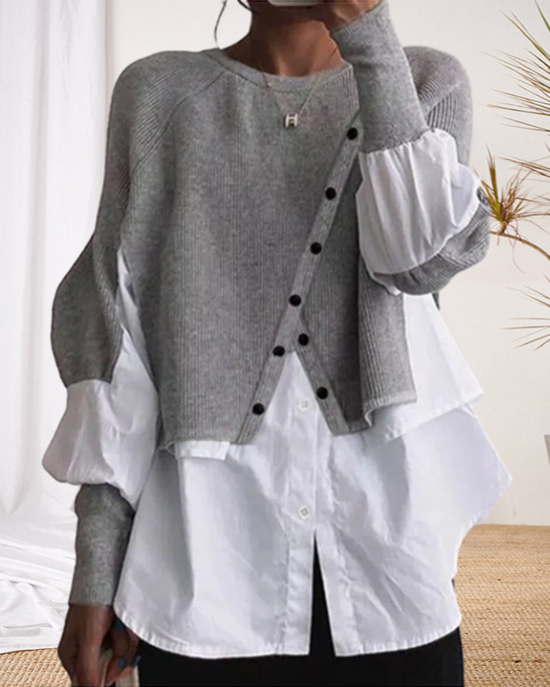 Färgblock Patchwork Avslappnad Topp