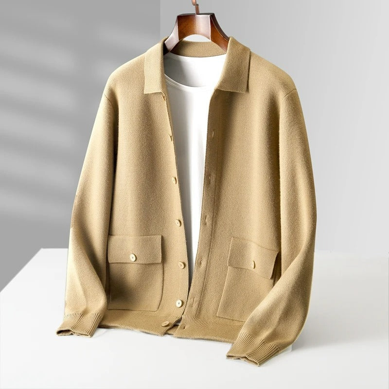 Kashmir Cardigan Polo Tröja Jacka för män