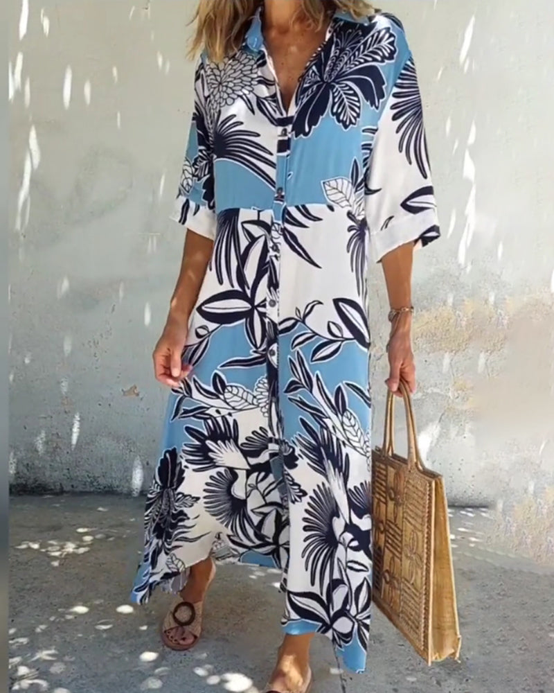 Fritidsskjortklänning med blommönster