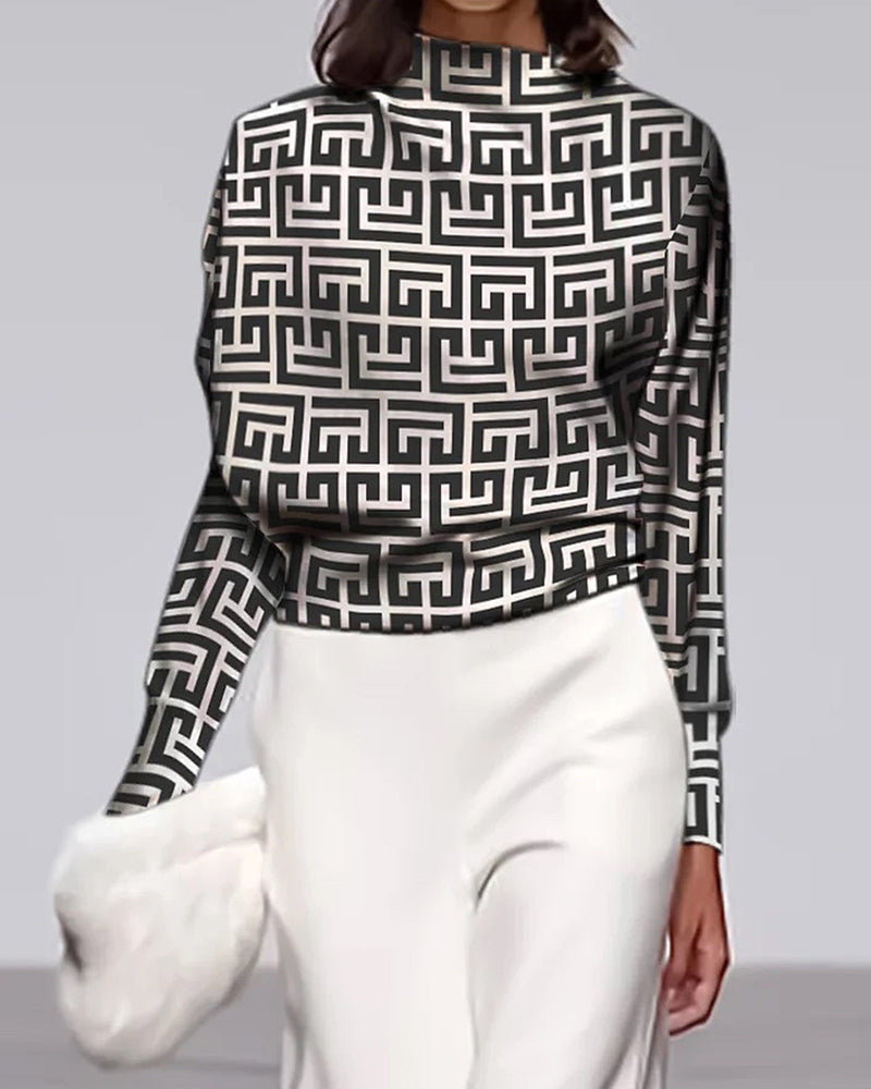 Tryckt Tröja med stativkrage