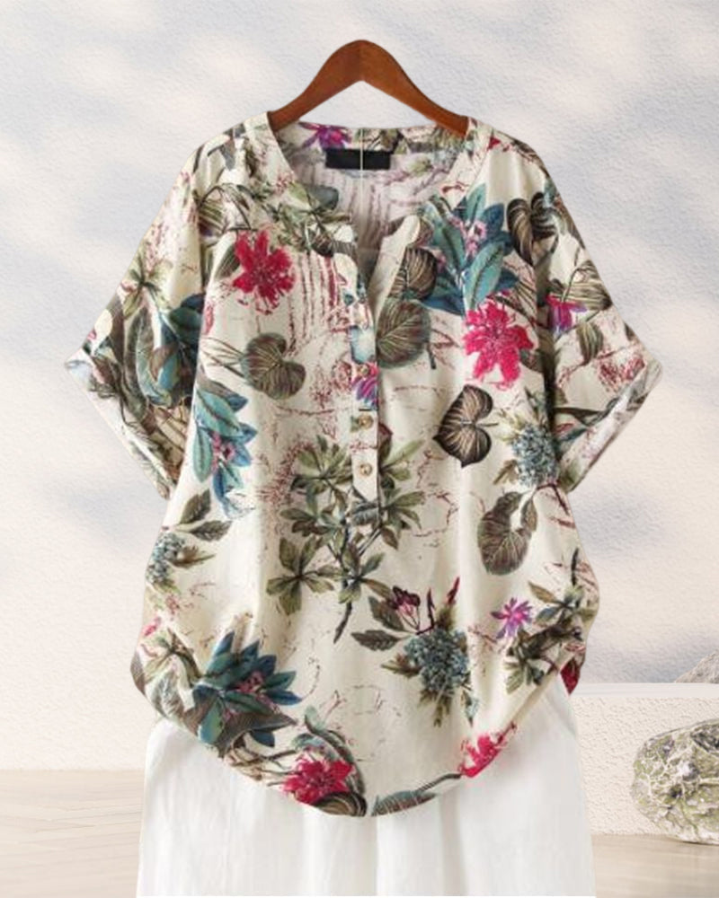 V-ringad T-shirt med tryck