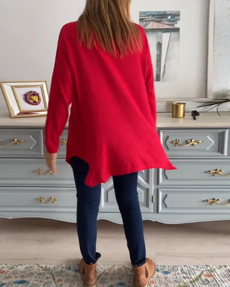 Enfärgad lös topp med kåpa hals