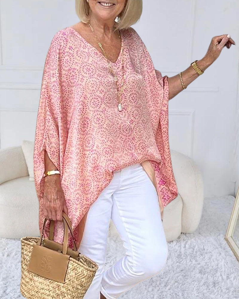 Tryck Lös blus med dolmanärmar