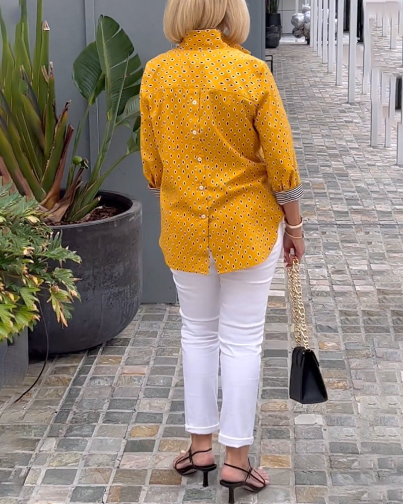 Prickig lapelskjorta med 3/4-ärmar