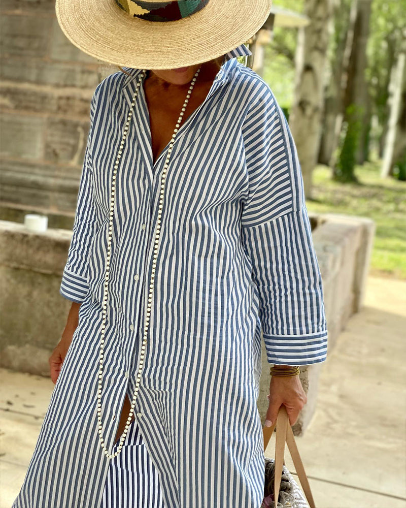 Randig skjortklänning med skärp