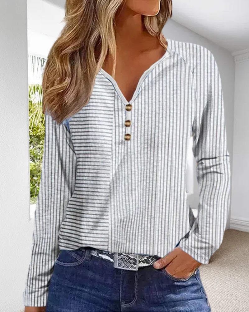 L ångärmad Topp med V-ringning