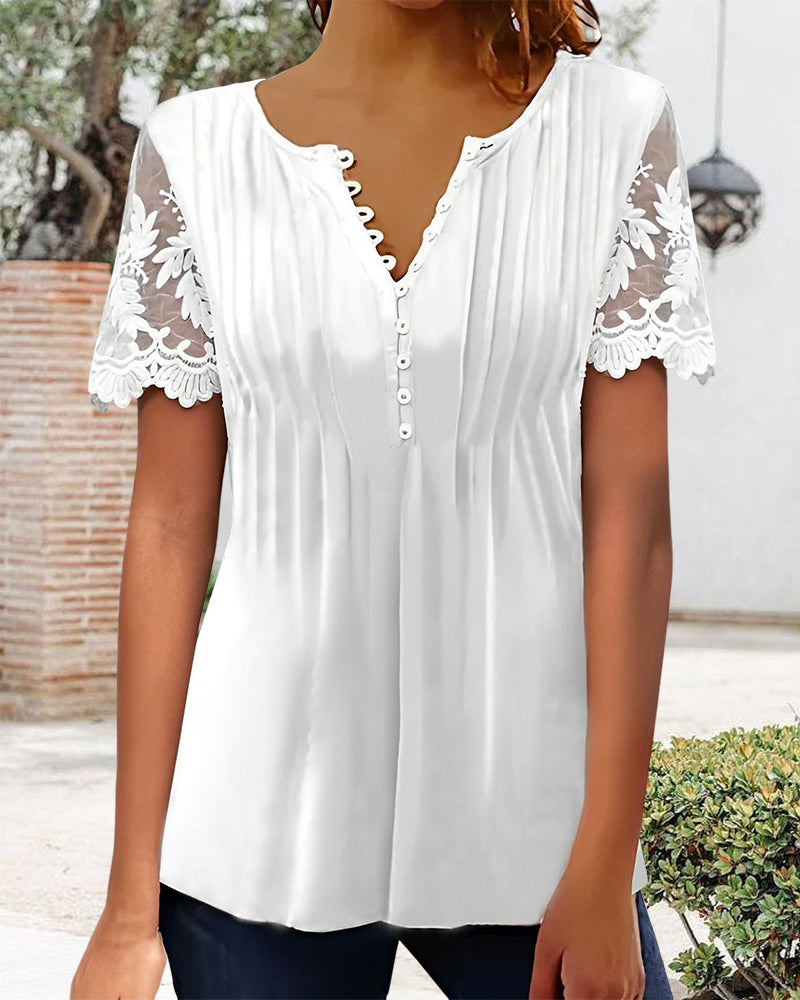 Enfärgad spetstopp med korta ärmar