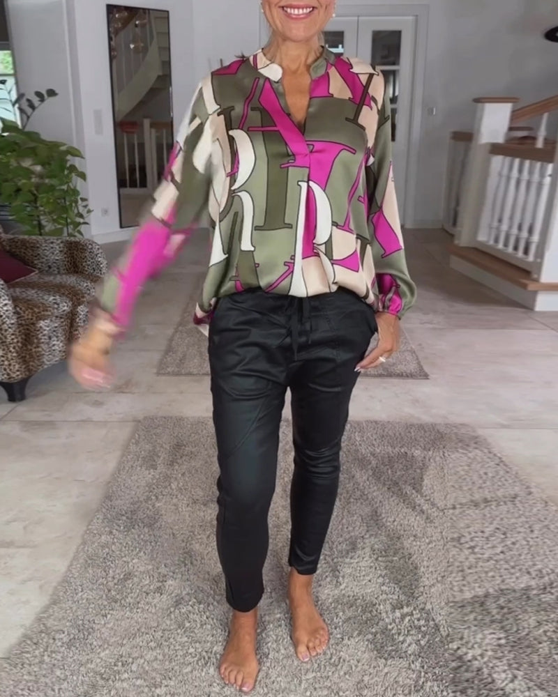 Skjorta med engelskt bokstavstryck och långa ärmar