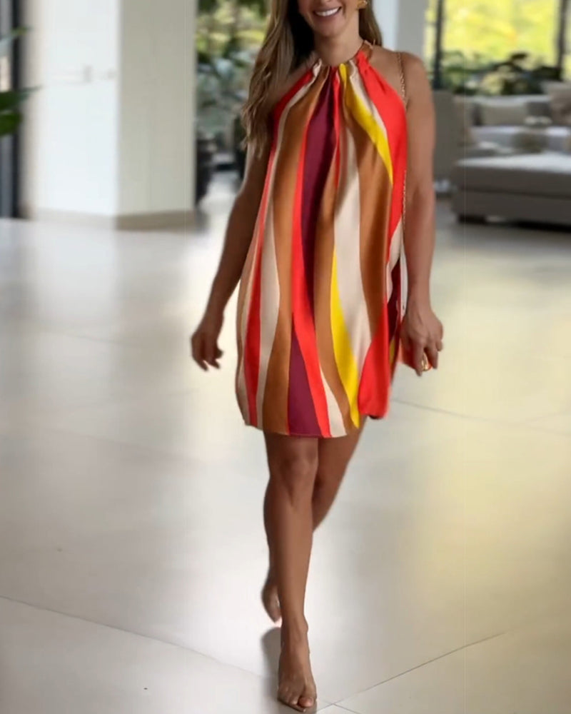 Halterneck färgglad klänning med band