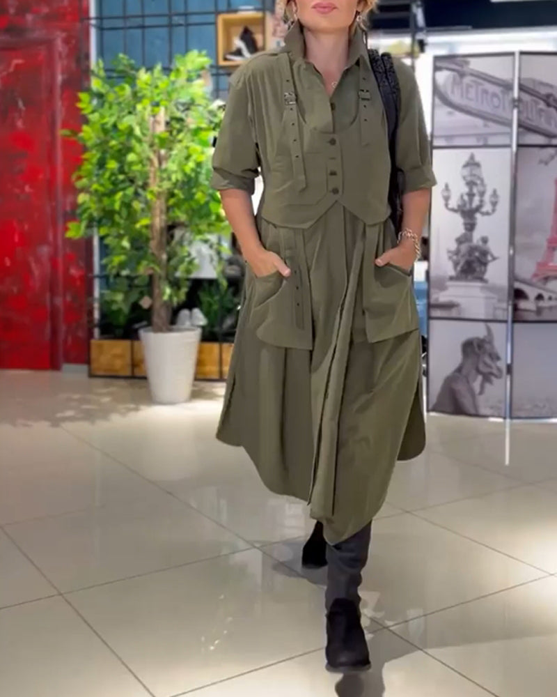 Enfärgad avslappnad enfärgad klänning med fickor