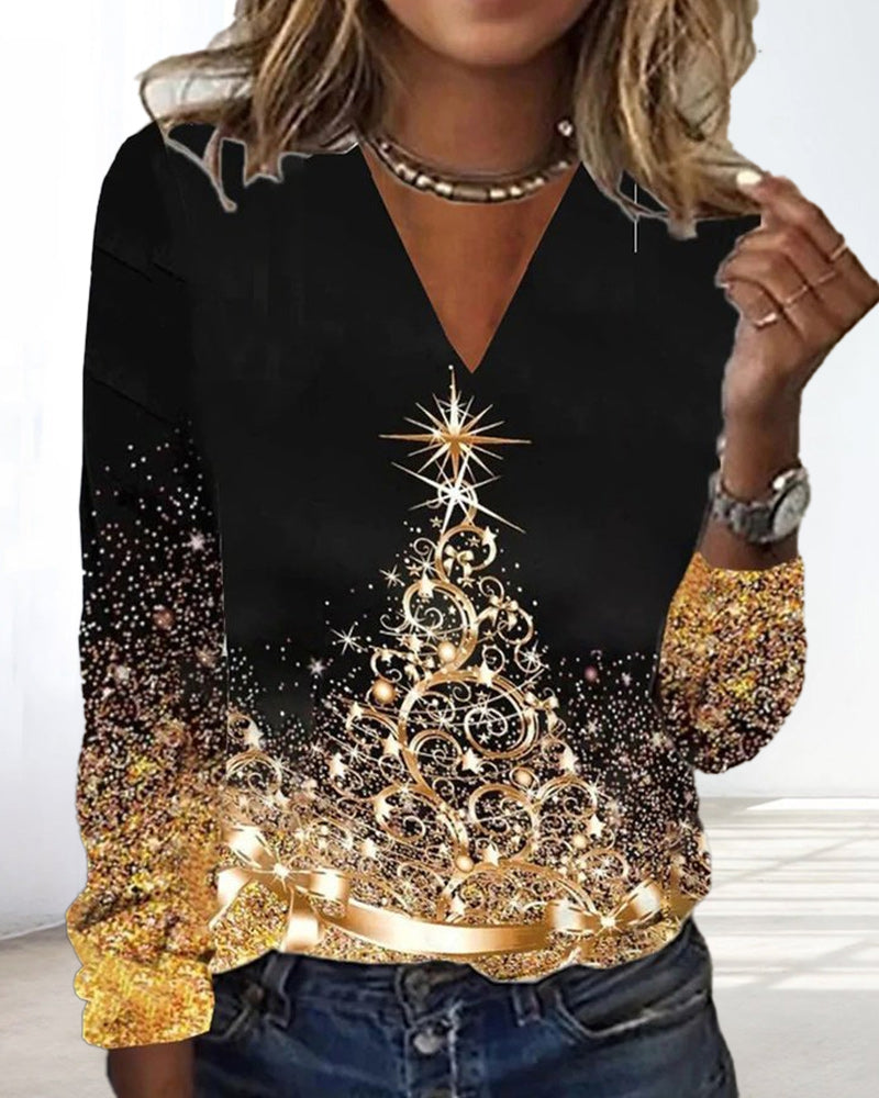 T-shirt med V-ringning och julgrafik