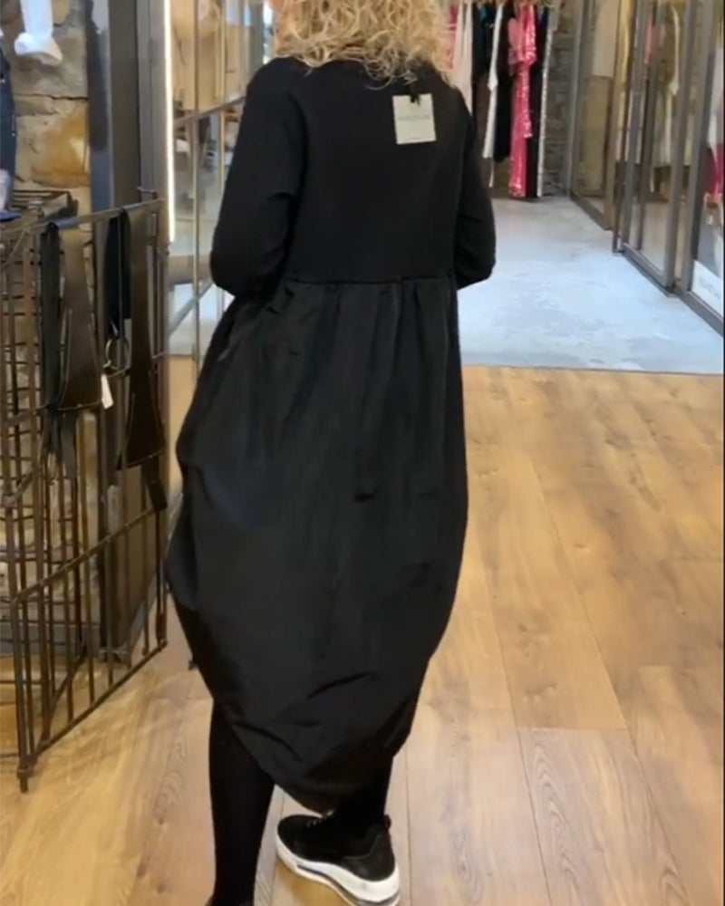 Patchwork Avslappnad klänning med dragsnöre