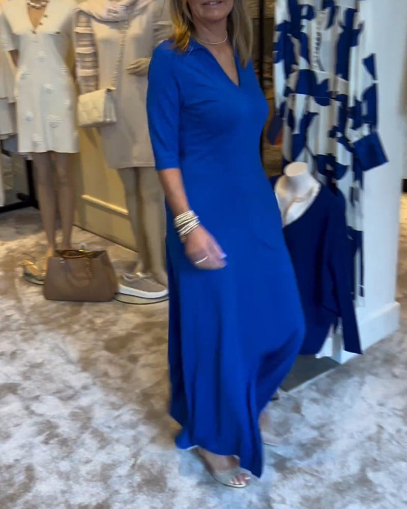 Enfärgad klänning med 3/4-ärm