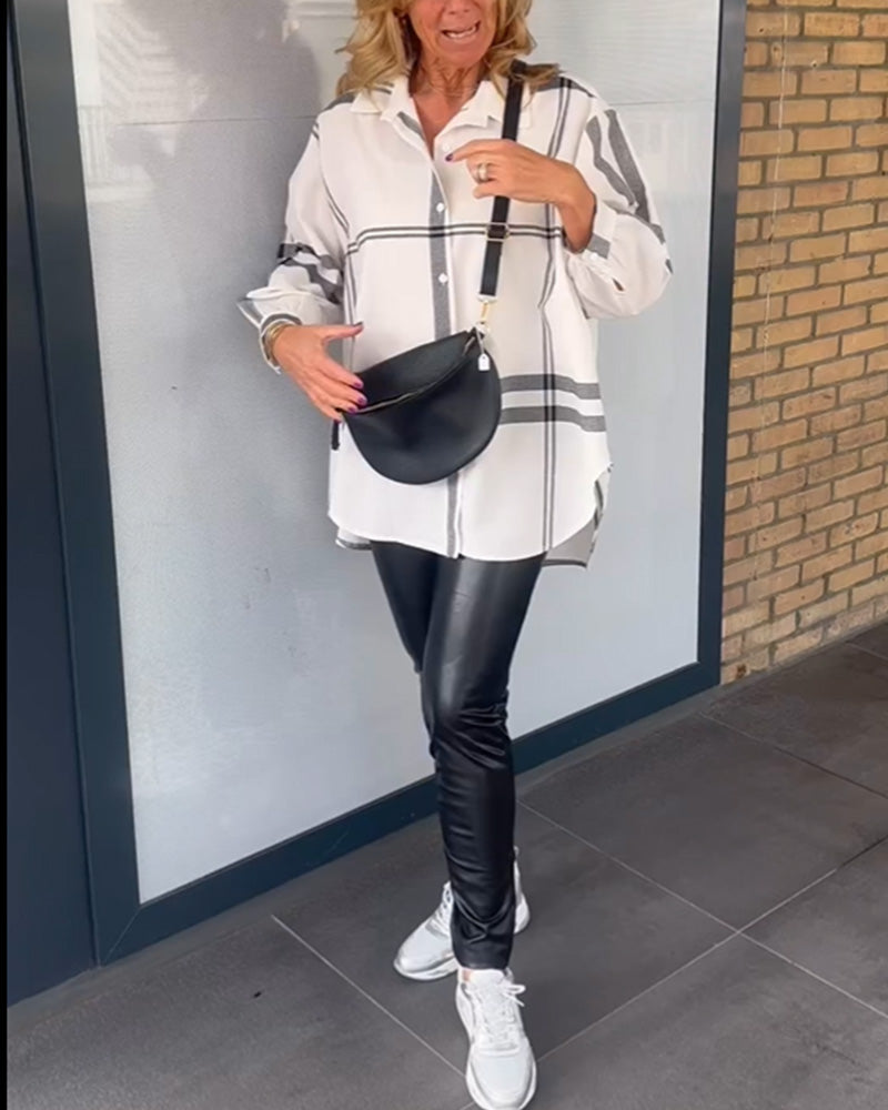 Avslappnad lapel rutig skjorta