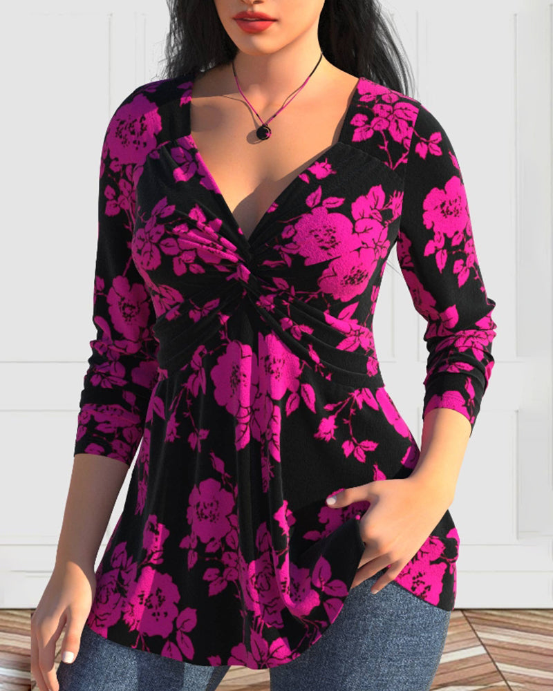 V-hals blomma Print Top