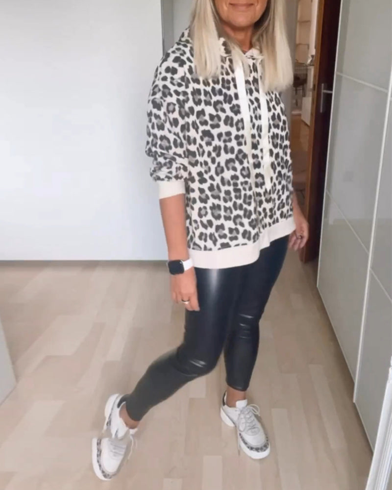 Leopard-hoodie med dragsko