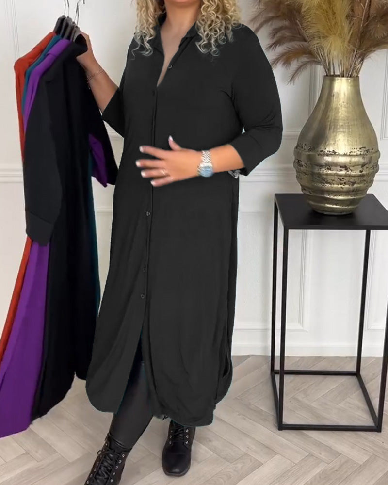 Enfärgad skjortklänning med knappar