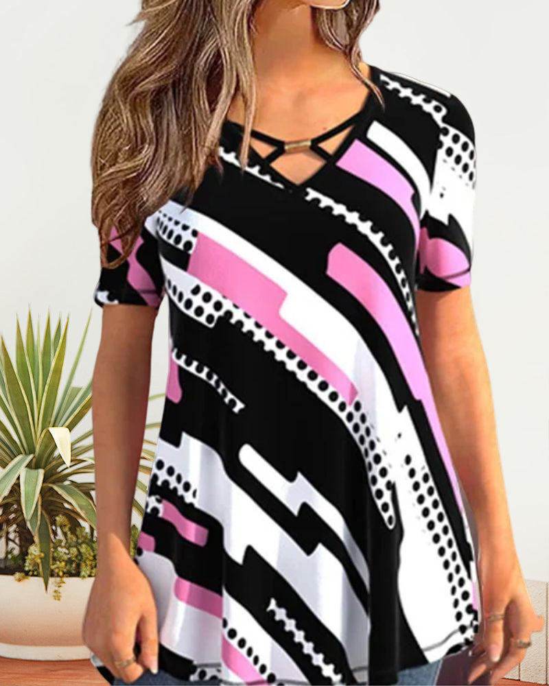 Kortärmad blus med färgblocktryck