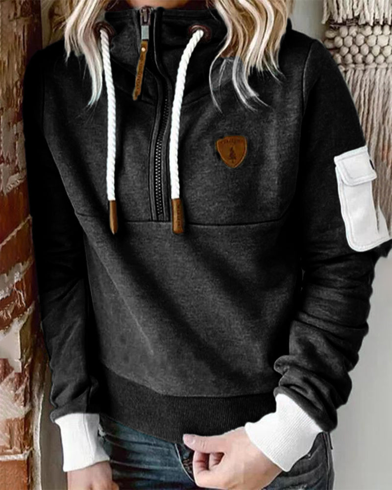 Avslappnad hoodie med halv dragkedja
