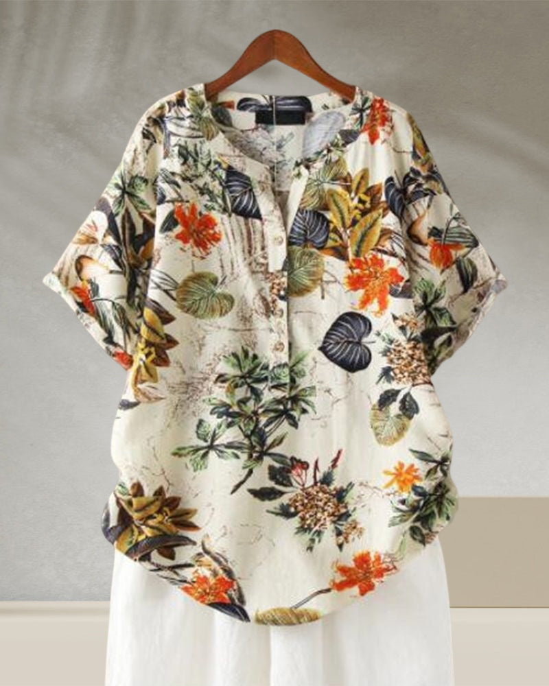 V-ringad T-shirt med tryck