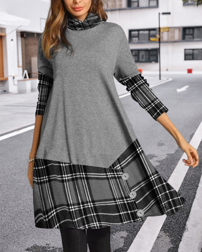 Långärmad klänning med rutig panel