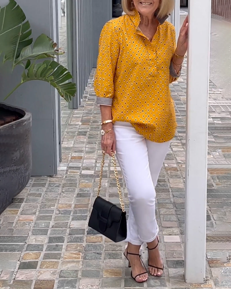 Prickig lapelskjorta med 3/4-ärmar