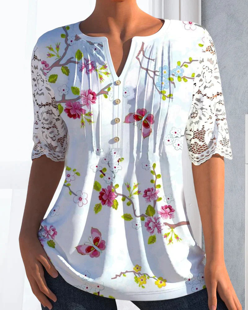 Kortärmad T-shirt med blommönster