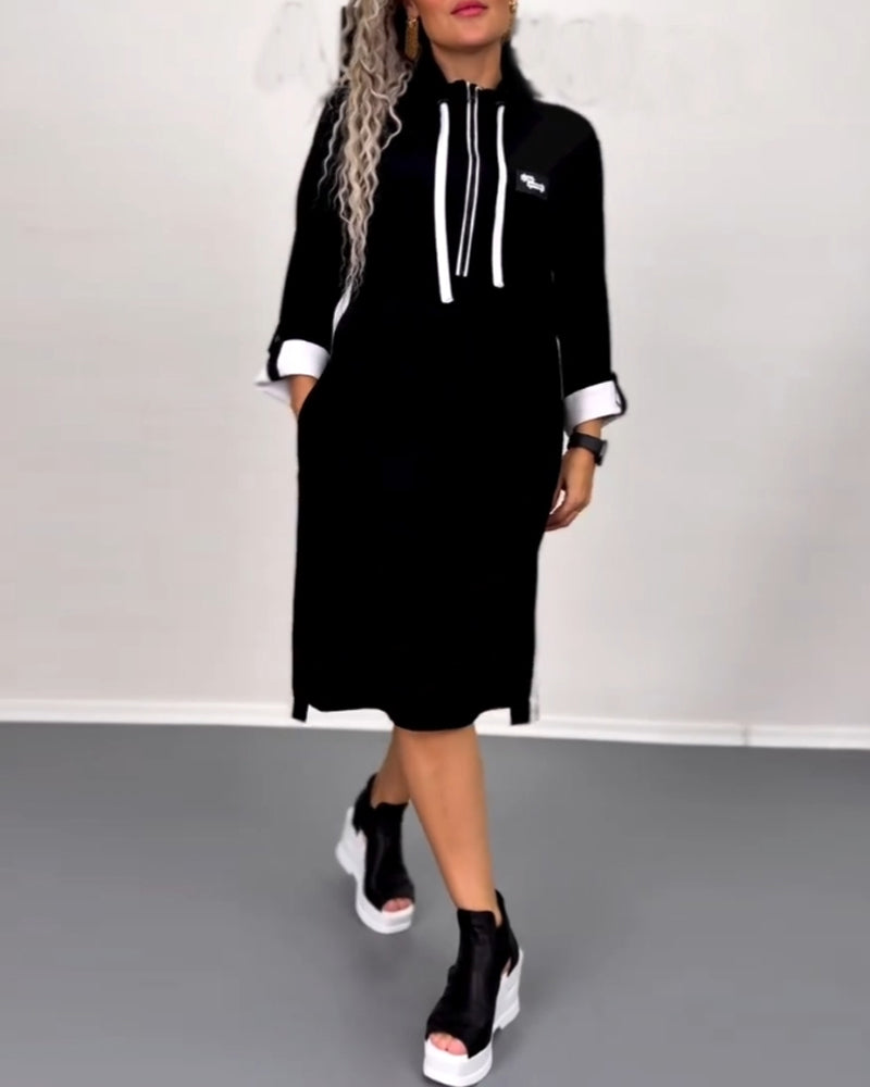 Patchwork långärmad klänning