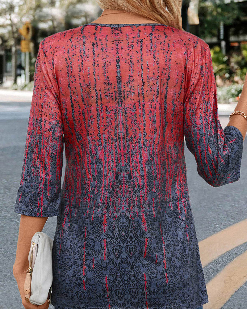 Ombre tryckt blus med knappar